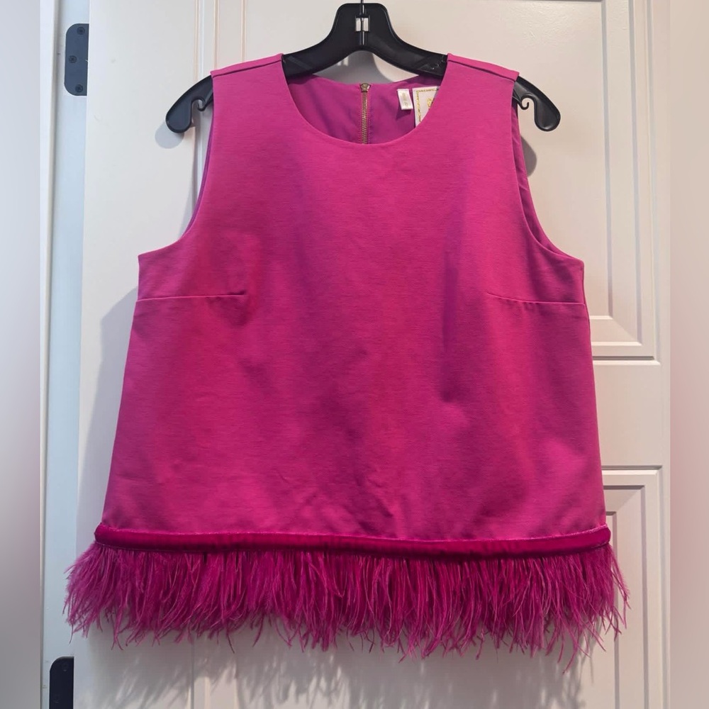 Sleeveless Feather-Hem Shell Top - Hot Pink